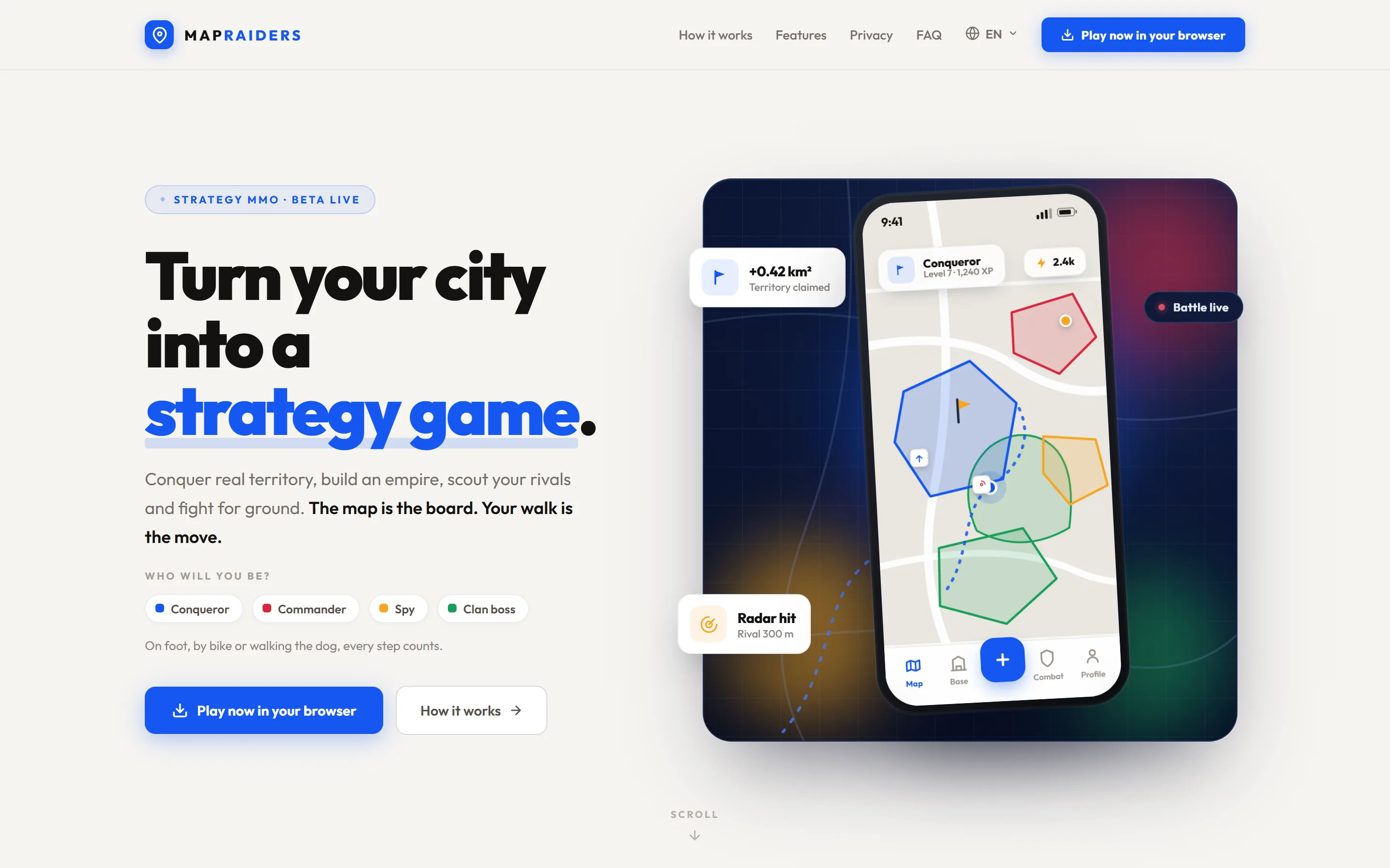 mapraiders.com — location-based strategy MMO on the real world map, developed by Scafa Investment LLC